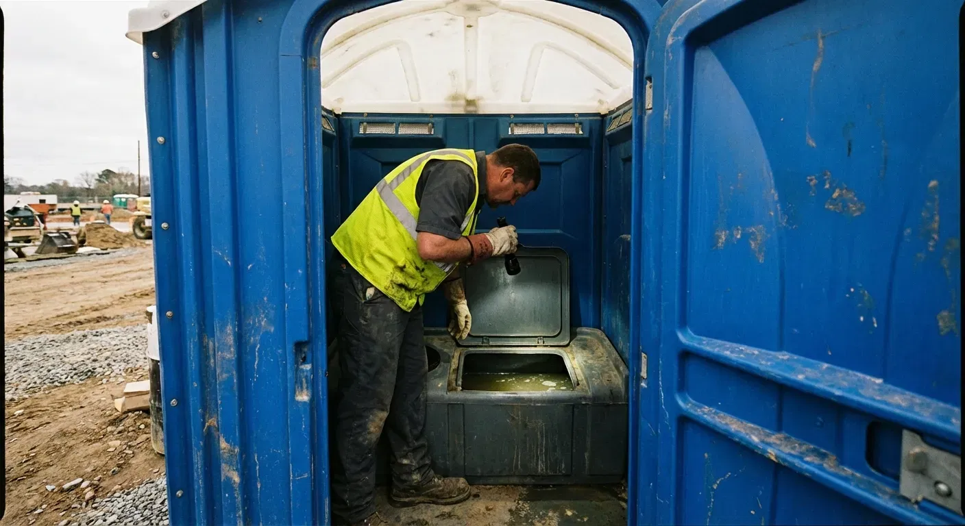 Technician inspecting waste tank levels in Bronx, NY